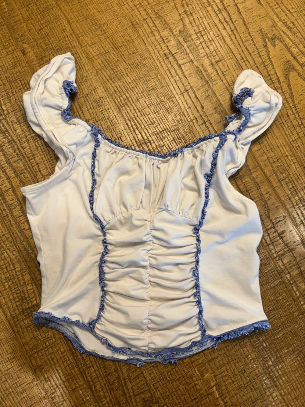 Anthropologie White Tank Top with Blue Trim